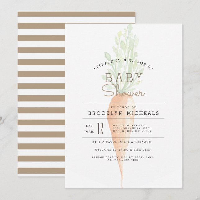Organic Carrot | Veggie | Watercolor Baby Shower Invitation (Front/Back)