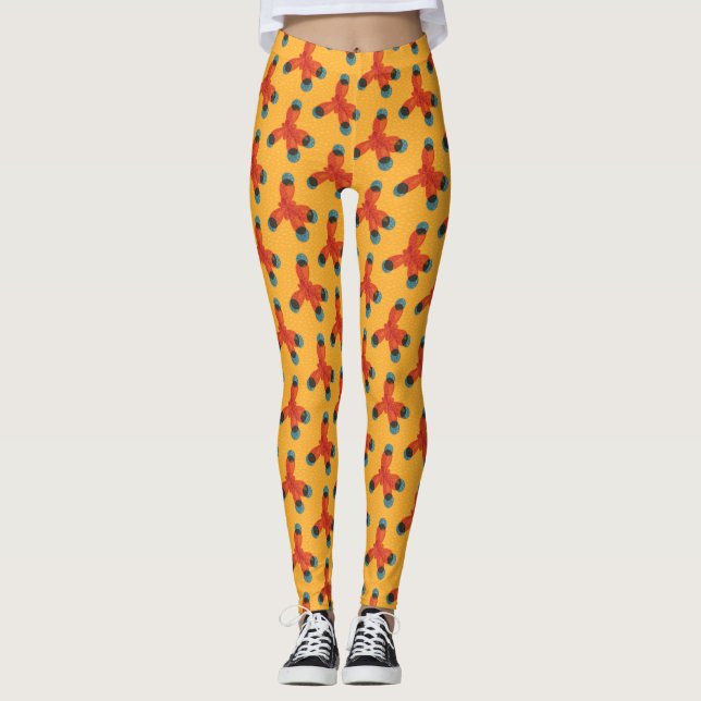Organic Chemistry Pattern Geek Orange Molecules Leggings (Front)