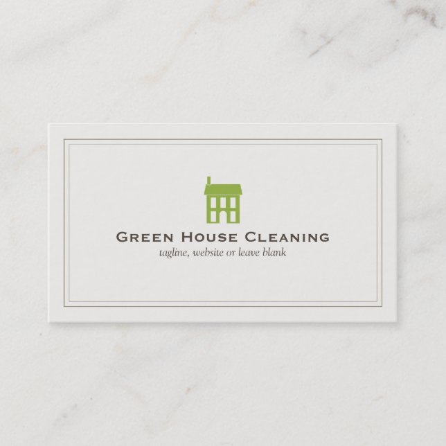 Organic Cleaning Services Green House Logo Business Card (Front)