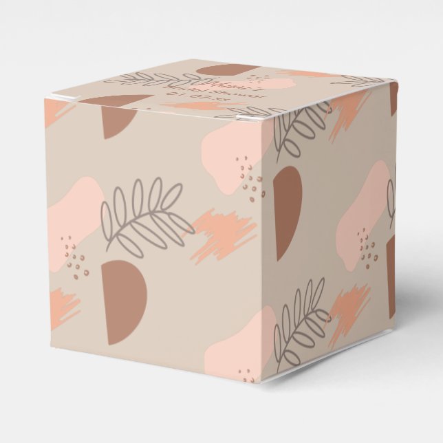 Organic Collage Leaf Earth Tone Wedding Favour Box (Front Side)