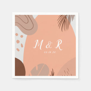 Organic Collage Monstera Wedding Logo Earth Tone Napkin