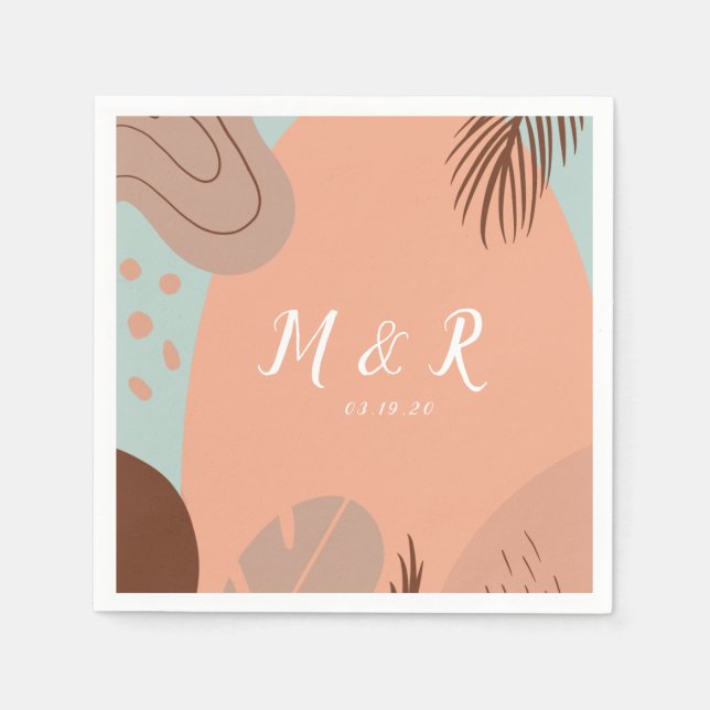 Organic Collage Monstera Wedding Logo Earth Tone Napkin (Front)