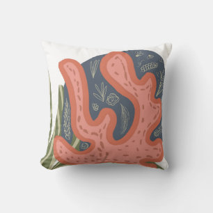 Organic Coral Reef Botanical Floral Beach Art Cushion