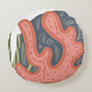 Organic Coral Reef Botanical Floral Beach Art Round Cushion