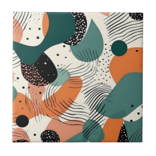 Organic Coral Teal Biomorphic Abstract Pattern Tile