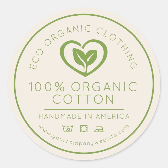 Organic cotton leaves in a heart green business classic round sticker (Front)