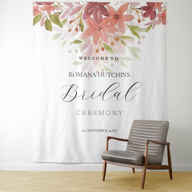 Organic Country Floral Watercolor Hand-painted Tapestry (In Situ)
