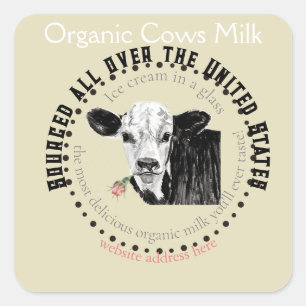 organic cows milk square sticker
