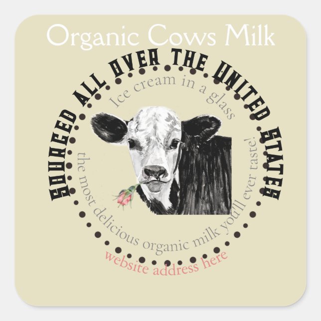 organic cows milk square sticker (Front)