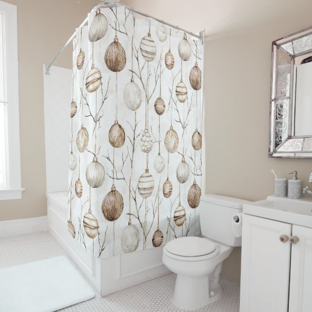Organic Cream Tan Christmas Ornaments Shower Curtain (In Situ)