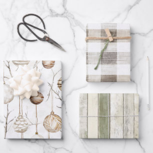 Organic Cream Tan Christmas Ornaments Wrapping Paper Sheet