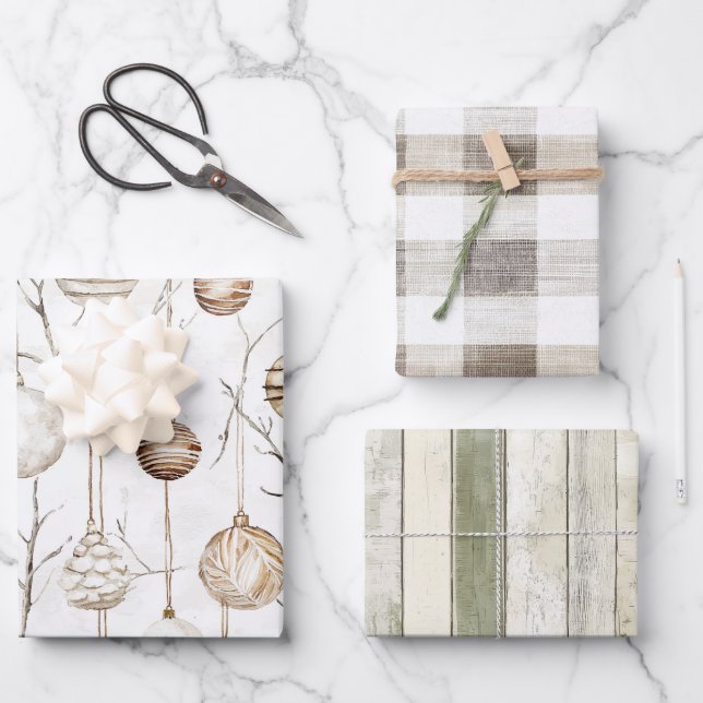 Organic Cream Tan Christmas Ornaments Wrapping Paper Sheet (Front)