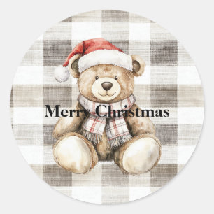 Organic Cream Tan Christmas Teddy Bear Santa Hat Classic Round Sticker