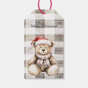 Organic Cream Tan Christmas Teddy Bear Santa Hat Gift Tags