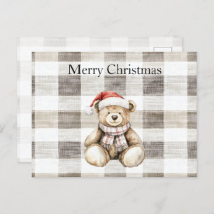 Organic Cream Tan Christmas Teddy Bear Santa Hat Postcard