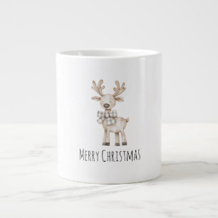 Organic Cream Tan Reindeer Christmas Large Coffee Mug