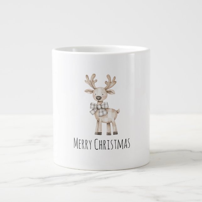 Organic Cream Tan Reindeer Christmas Large Coffee Mug (Front)