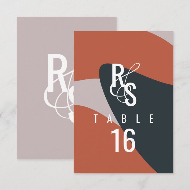 Organic Dark Terracotta Blue Blush Seating Wedding Invitation (Front/Back)