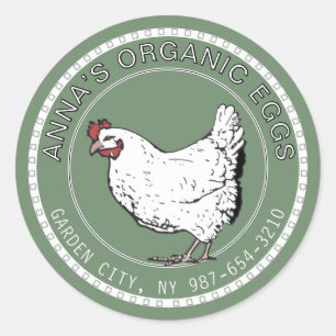 Organic Egg Sticker Farmhouse Style Hen on Green