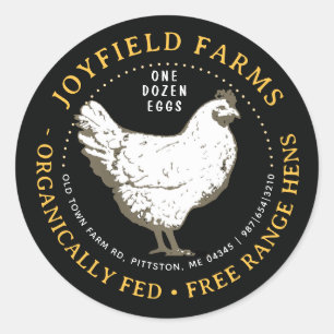 ORGANIC EGGS CARTON LABEL White Hen on Black 