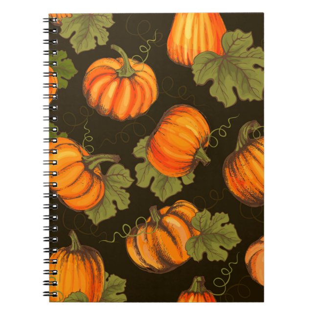 Organic farm vegetables seamless pattern with oran notebook (Front)