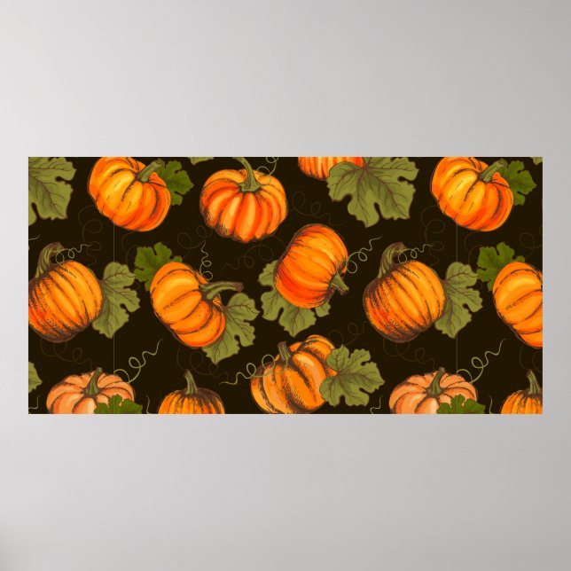 Organic farm vegetables seamless pattern with oran poster (Front)