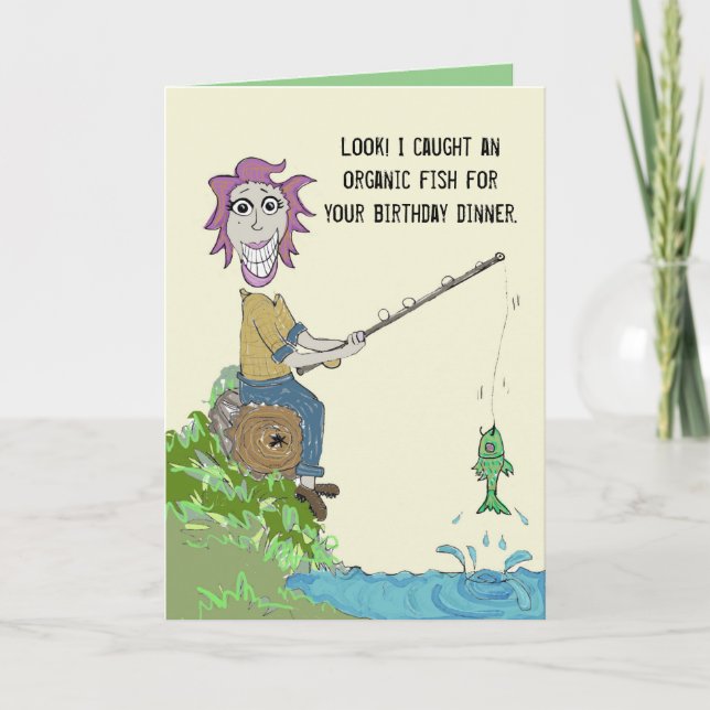 Organic Fish Dinner Birthday Card (Front)