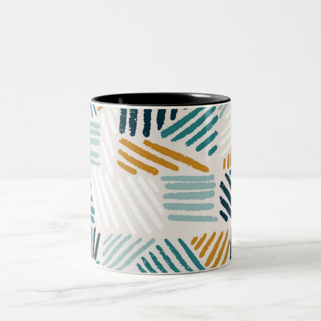 Organic Flat Abstract Element Pattern Two-Tone Coffee Mug (Center)