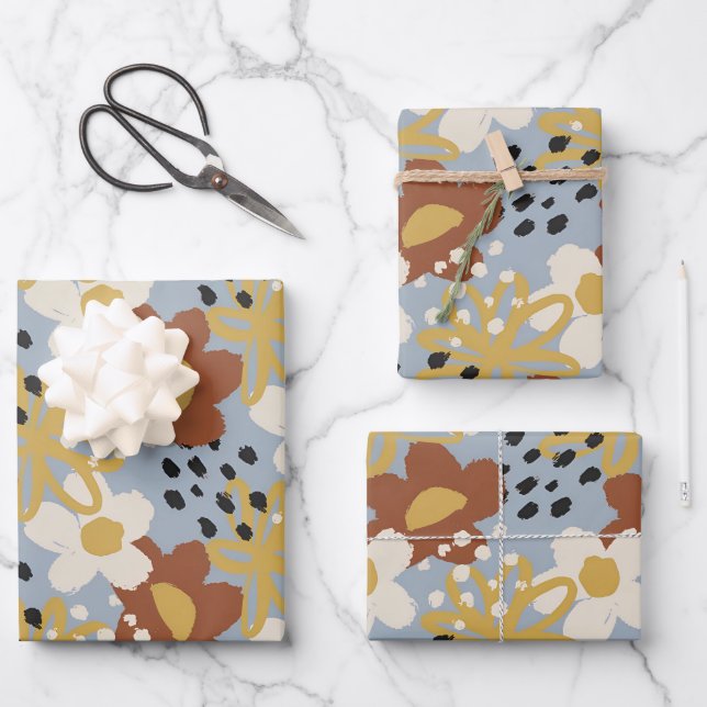 Organic Flat Floral Wrapping Paper Sheet (Front)