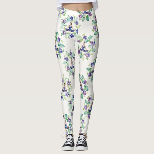 Organic Floral Mandalas Seamless Pattern Leggings (Front)