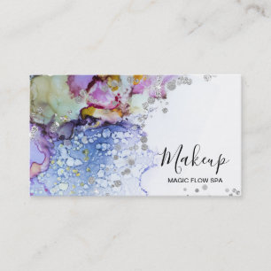 *~* Organic Flow Watercolor Abstract Glitter Blue Business Card