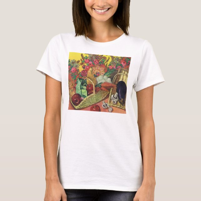 Organic Food, Garden Vegetables, Blooming Flowers T-Shirt (Front)