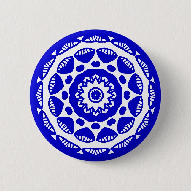 Organic Geometry 010 - Royal Blue on White 6 Cm Round Badge (Front)