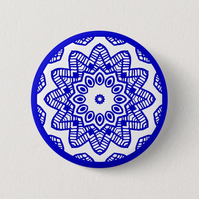 Organic Geometry 012 - Royal Blue on White 6 Cm Round Badge (Front)