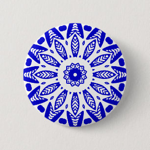 Organic Geometry 018 - Royal Blue on White 6 Cm Round Badge