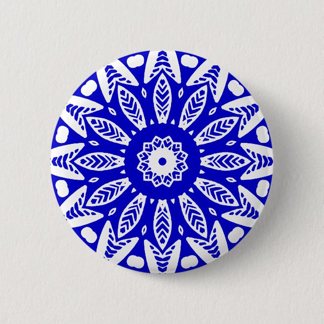 Organic Geometry 018 - White on Royal Blue 6 Cm Round Badge (Front)