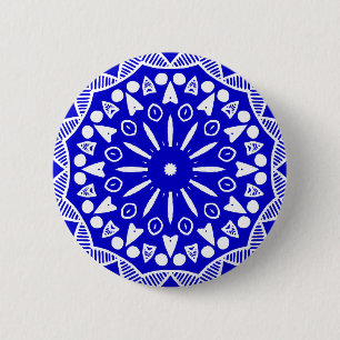 Organic Geometry 019 - White on Royal Blue 6 Cm Round Badge