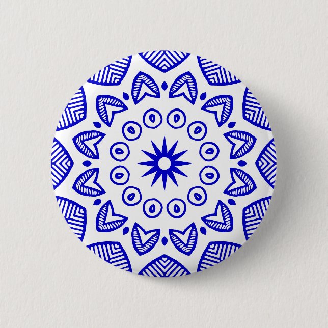 Organic Geometry 020 - Royal Blue on White 6 Cm Round Badge (Front)