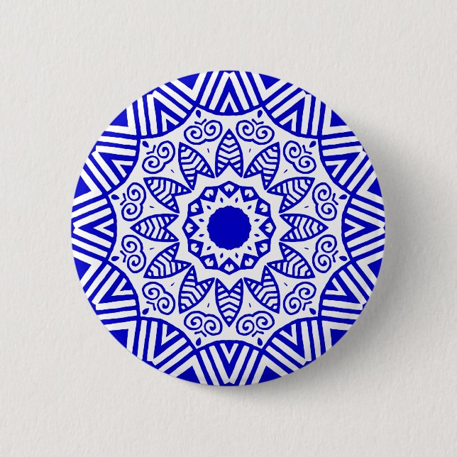 Organic Geometry 023 - Royal Blue on White 6 Cm Round Badge (Front)