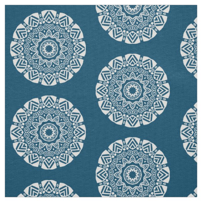 Organic Geometry 024 - White on Blue 00486b Fabric (Swatch)