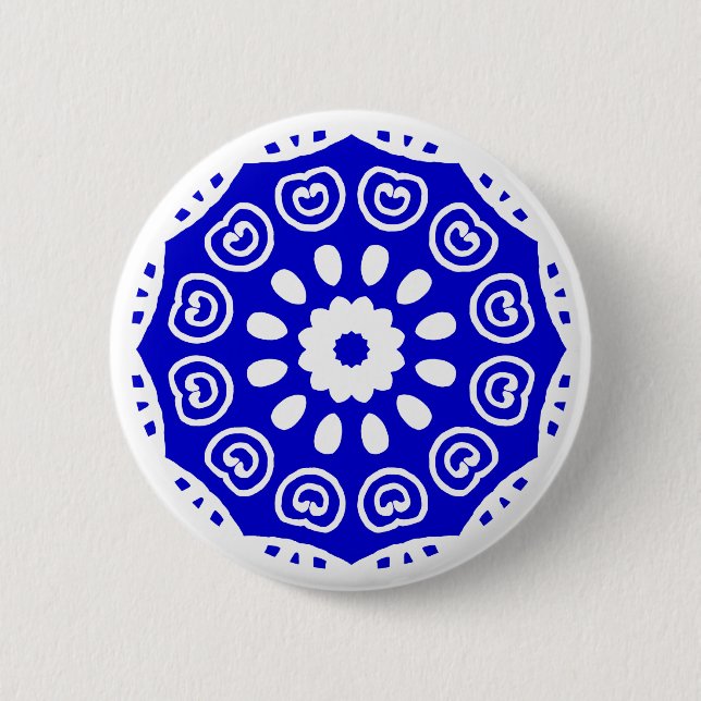 Organic Geometry 05 - White and Royal Blue 6 Cm Round Badge (Front)