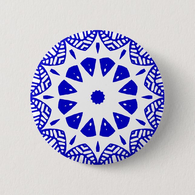 Organic Geometry 09 - Royal Blue on White 6 Cm Round Badge (Front)