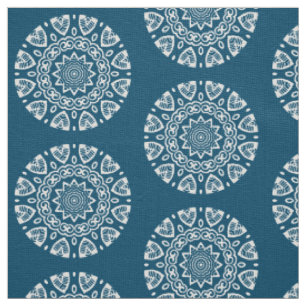 Organic Geometry - White on Blue 00486b Fabric
