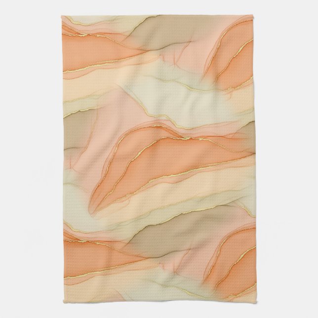 Organic Gold Marble Warm Neutral Abstract Tea Towel (Vertical)