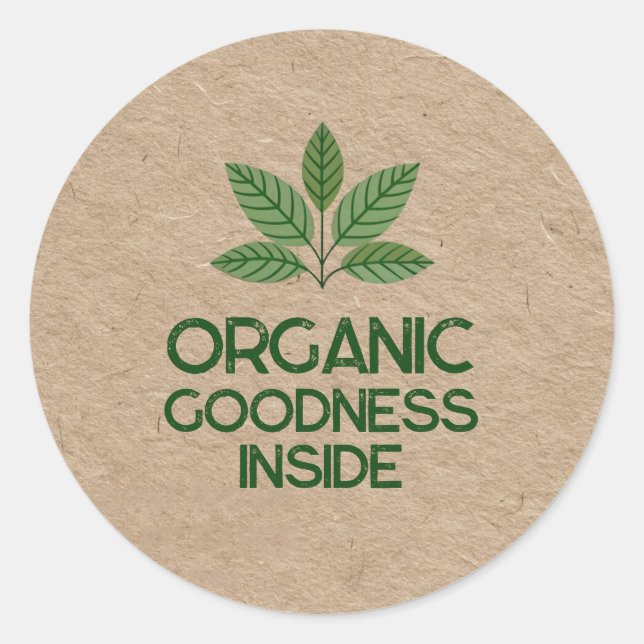 Organic Goodness Inside | Rustic Kraft Look Classic Round Sticker (Front)