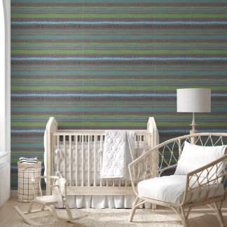 Organic Green Blue Horizontal Boho Stripes Wallpaper