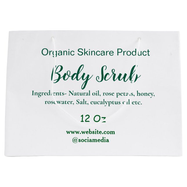 Organic green nature body scrub butter add name in large gift bag (Front)