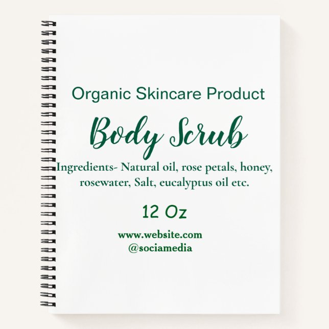 Organic green nature body scrub butter add name in notebook (Front)