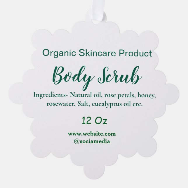 Organic green nature body scrub butter add name in tree decoration card (Front)
