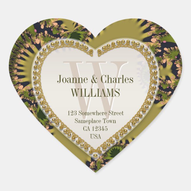 Organic Green Nature Fractals Monogrammed Stickers (Front)